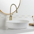 Chậu Lavabo Oval Đặt Bàn Sứ Trắng Viền Vàng Cao Cấp Navier NV-341