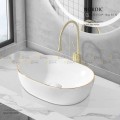 Chậu Lavabo Oval Đặt Bàn Sứ Trắng Viền Vàng Cao Cấp Navier NV-341