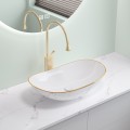 Chậu Lavabo Đặt Bàn Oval Thuyền Viền Vàng Vân Mây Navier NV-414VM