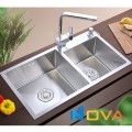 Chậu rửa chén 2 hộc đều nhau Inox304 75% NV-8245VD (có vắt dao thớt)