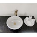 Chậu Lavabo Đá Tự Nhiên Trắng Sữa Dáng Tròn Mỏng Cao Cấp Navier NV-BST90