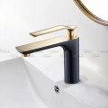 Vòi lavabo nóng lạnh đồng thau đen tay gạt mạ vàng Navier NV-743