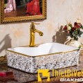 Chậu lavabo hoa văn vàng đặt bàn cao cấp Navier NV-407