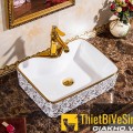 Chậu lavabo hoa văn vàng đặt bàn cao cấp Navier NV-407