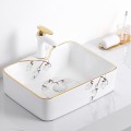 Chậu lavabo đặt bàn vuông họa tiết hoa Navier NV-431