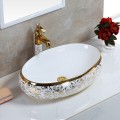 Vòi Lavabo nóng lạnh Mạ vàng hoa văn đồng thau mạ crome 30 Cm NV-74930