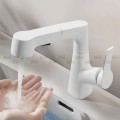 Vòi lavabo nóng lạnh đầu dây rút thân xoay 360 trắng Navier NV-635T