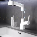 Vòi lavabo nóng lạnh đầu dây rút thân xoay 360 trắng Navier NV-635T