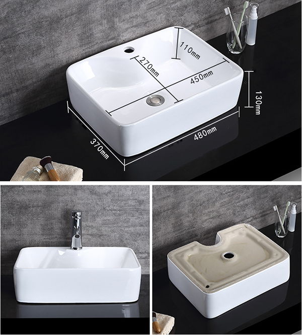 Kích thước lavabo đặt bàn vuông sứ trắng