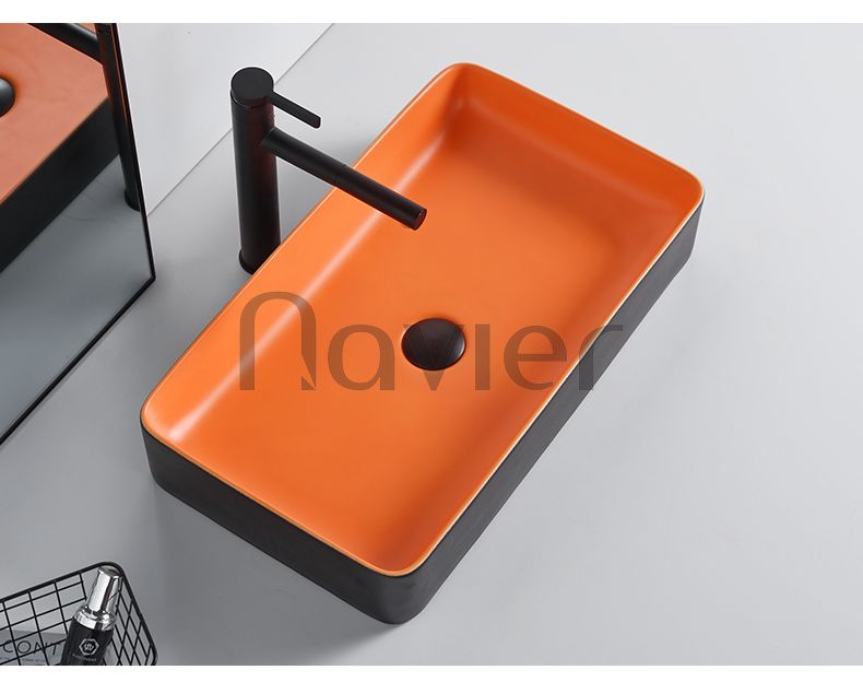 Chậu lavabo đặt bàn cam viền đen