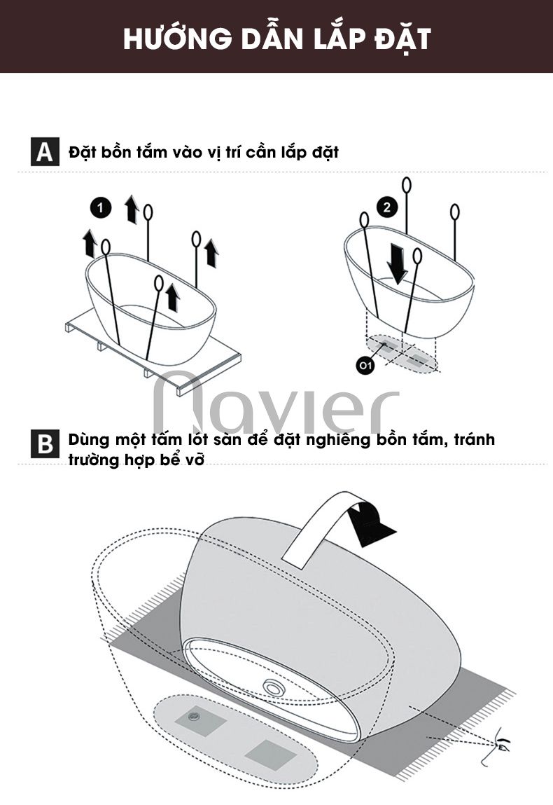 Hưỡng dẫn lắp ráp Bồn Tắm Nằm Oval Acrylic