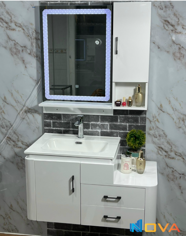 Bộ Tủ Nhựa PVC Chậu Lavabo Kèm Tủ Gương Navier NV-587 -  thietbivesinhnova.com